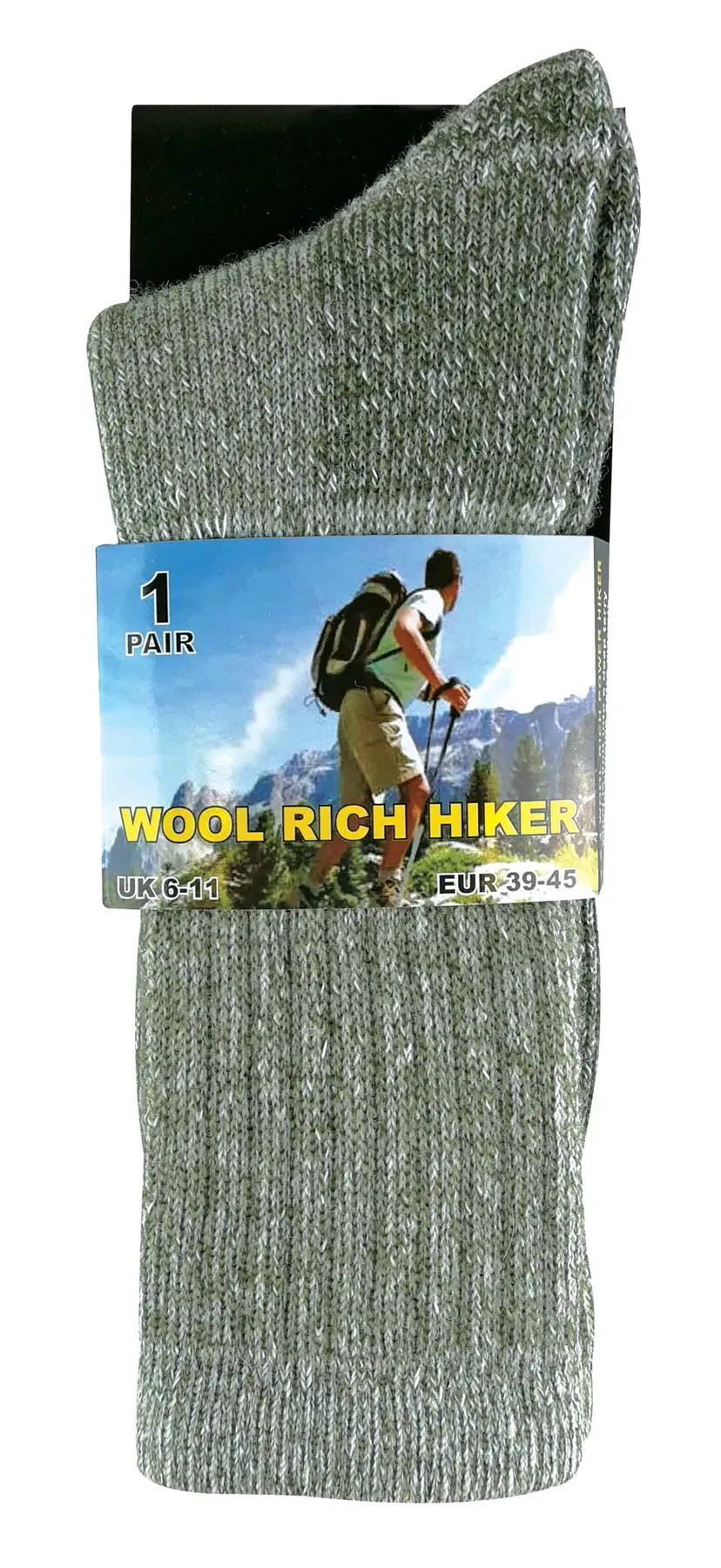 2 Pairs Mens Wool Rich Hiking Socks - SE071 (WRHM03)GREEN