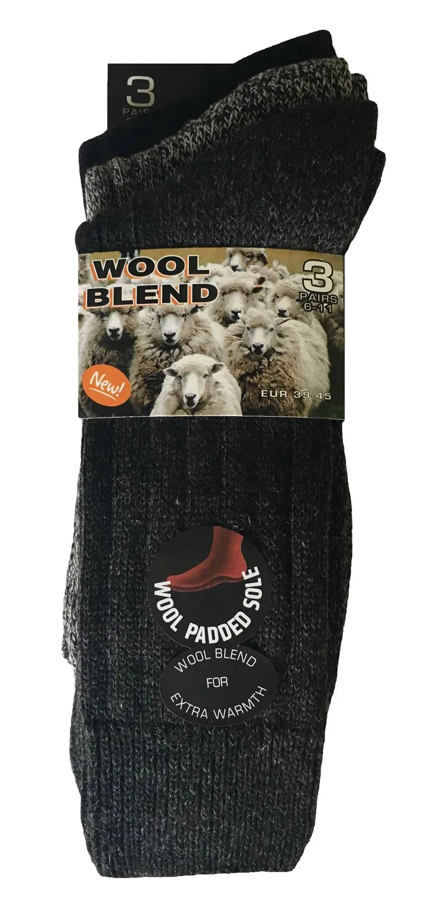 3 Pairs Mens Wool Blend Socks (WB Grey)