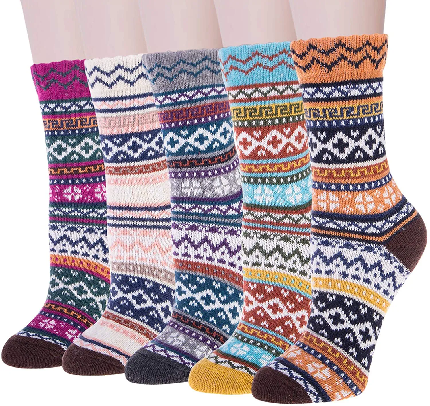 5 Pairs Winter Merino Wool Socks for Women Thick Cozy Socks Knit Warm Socks for Women Christmas Gifts