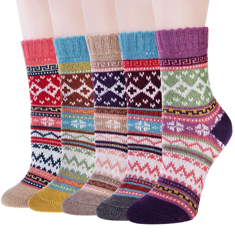 5 Pairs Winter Merino Wool Socks for Women Thick Cozy Socks Knit Warm Socks for Women Christmas Gifts