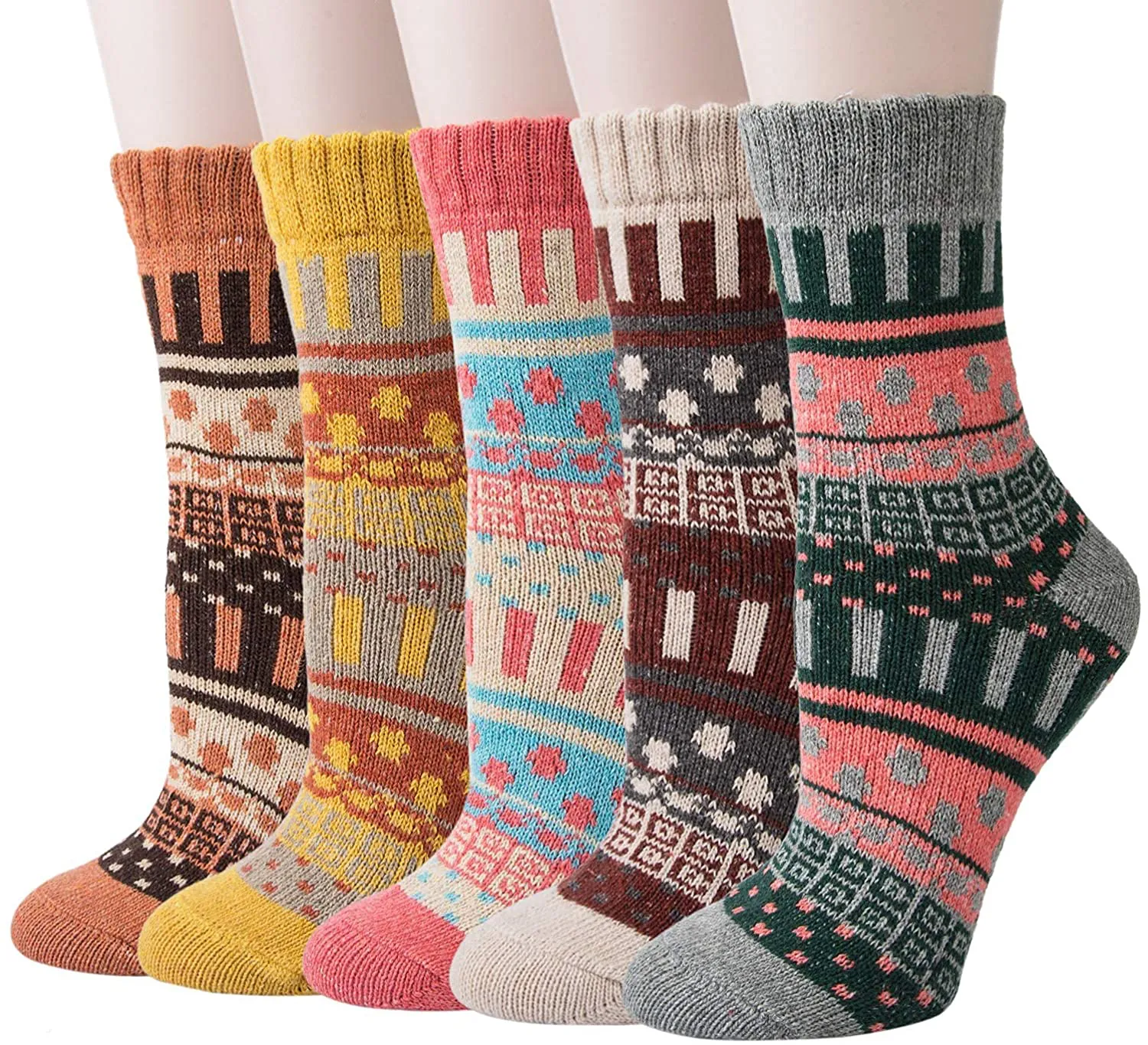 5 Pairs Winter Merino Wool Socks for Women Thick Cozy Socks Knit Warm Socks for Women Christmas Gifts