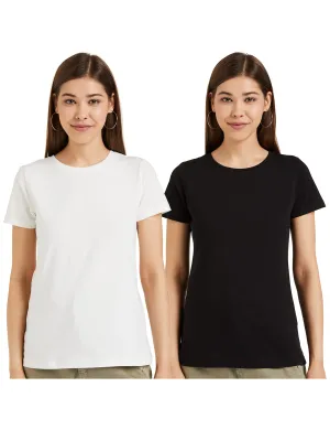 Amazon Brand - Symbol Women's Regular Fit T-Shirt (RN-PO2-COMBO2_Black and White XL)