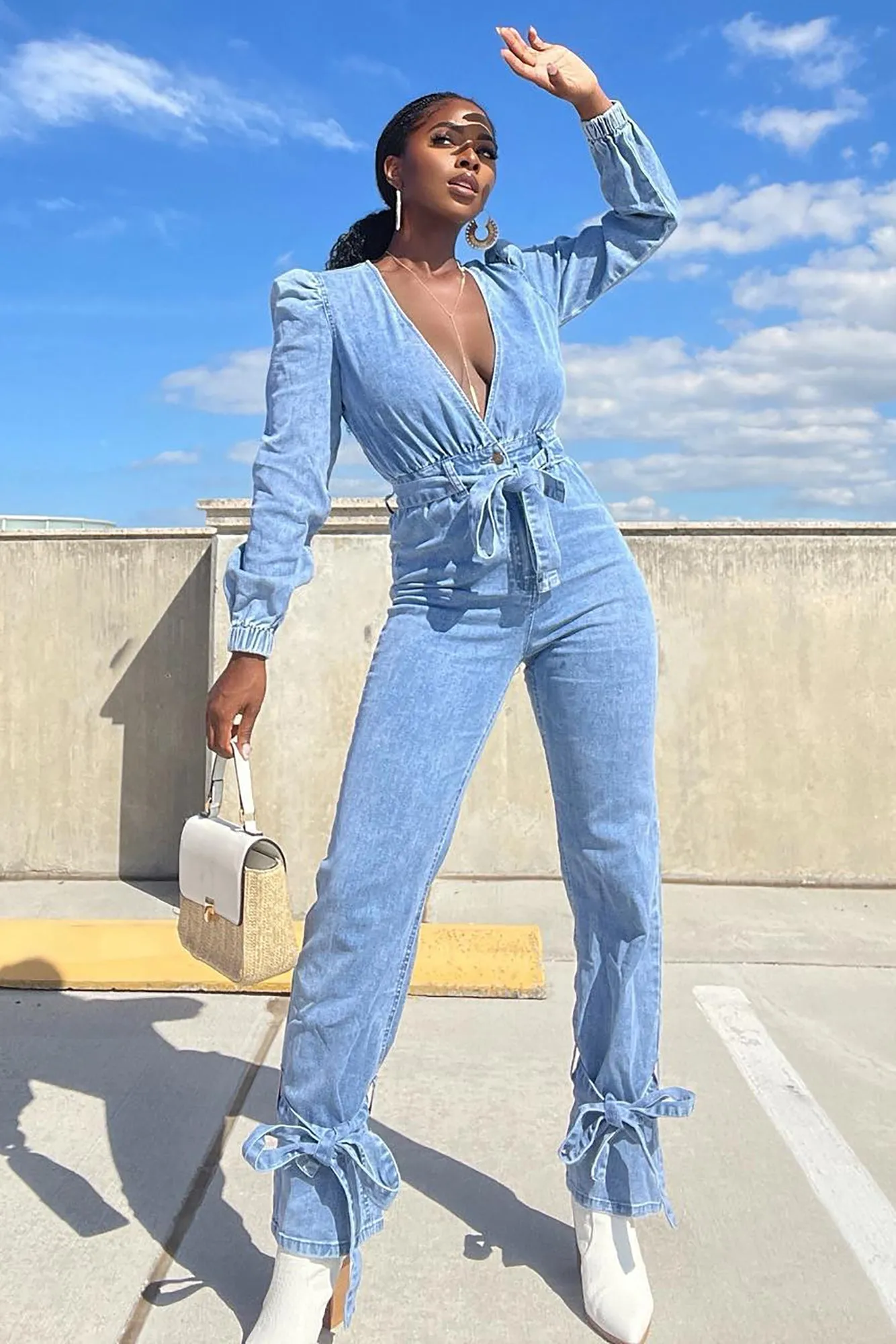 Back At It Denim Jumpsuit - Denim