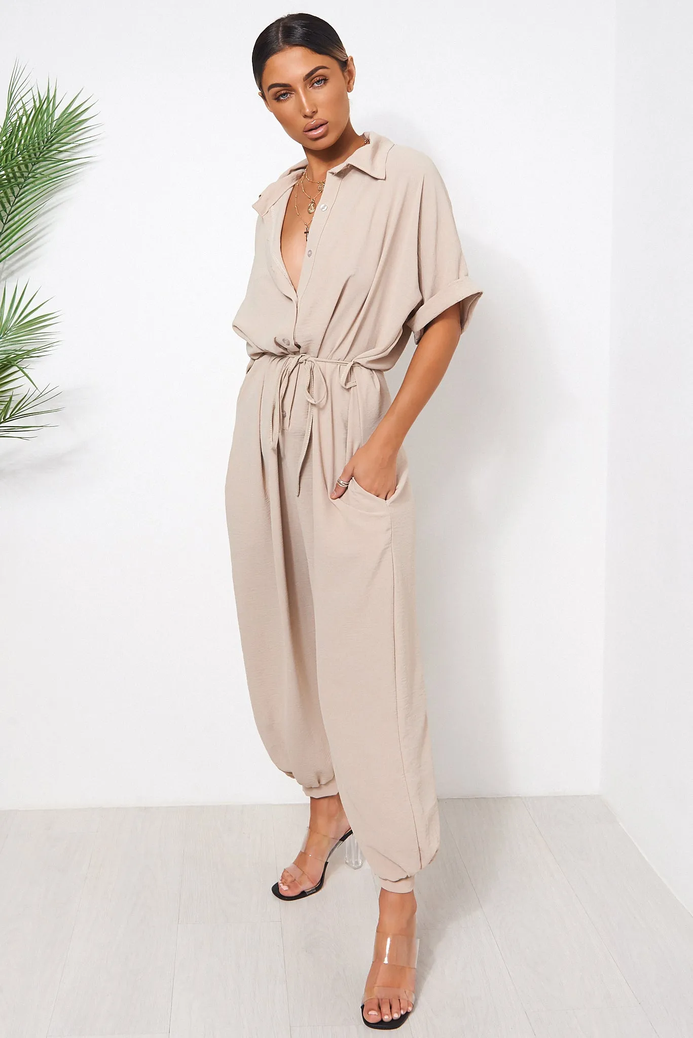 Bailey Beige Wide Leg Jumpsuit