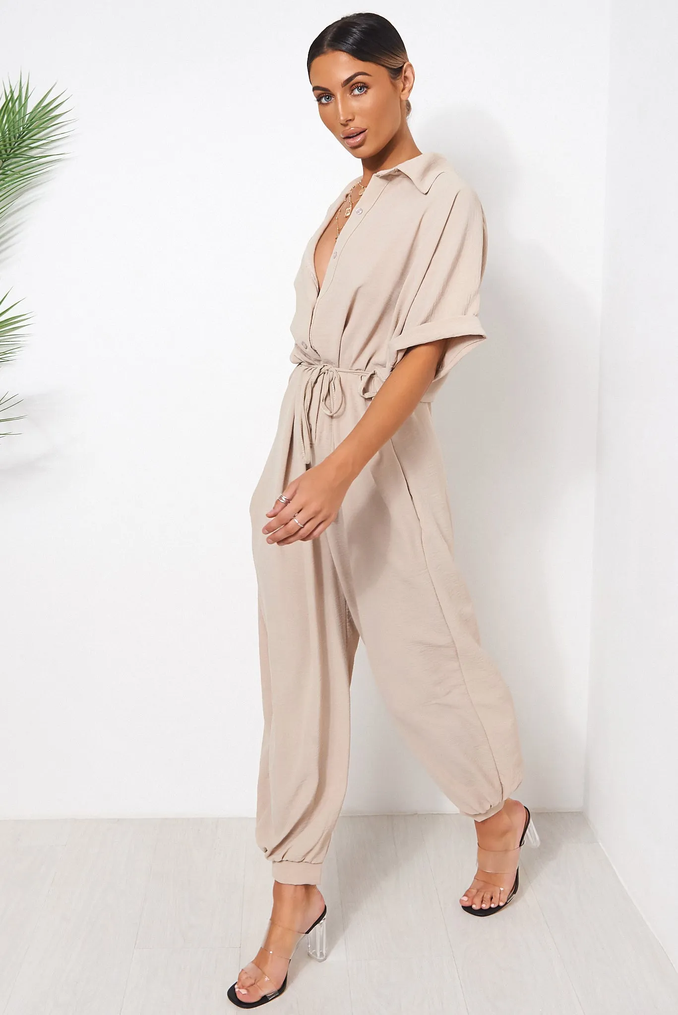 Bailey Beige Wide Leg Jumpsuit