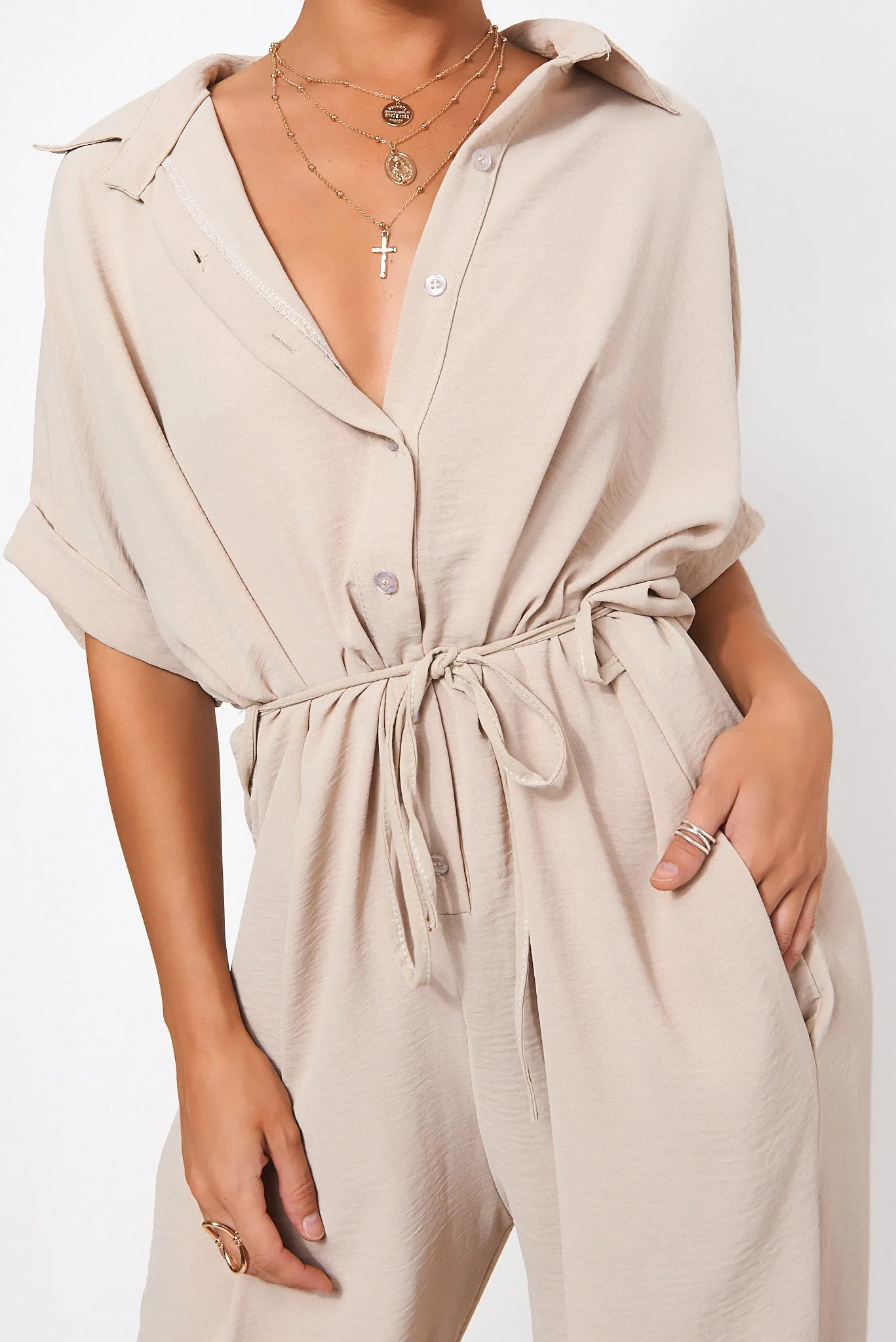 Bailey Beige Wide Leg Jumpsuit