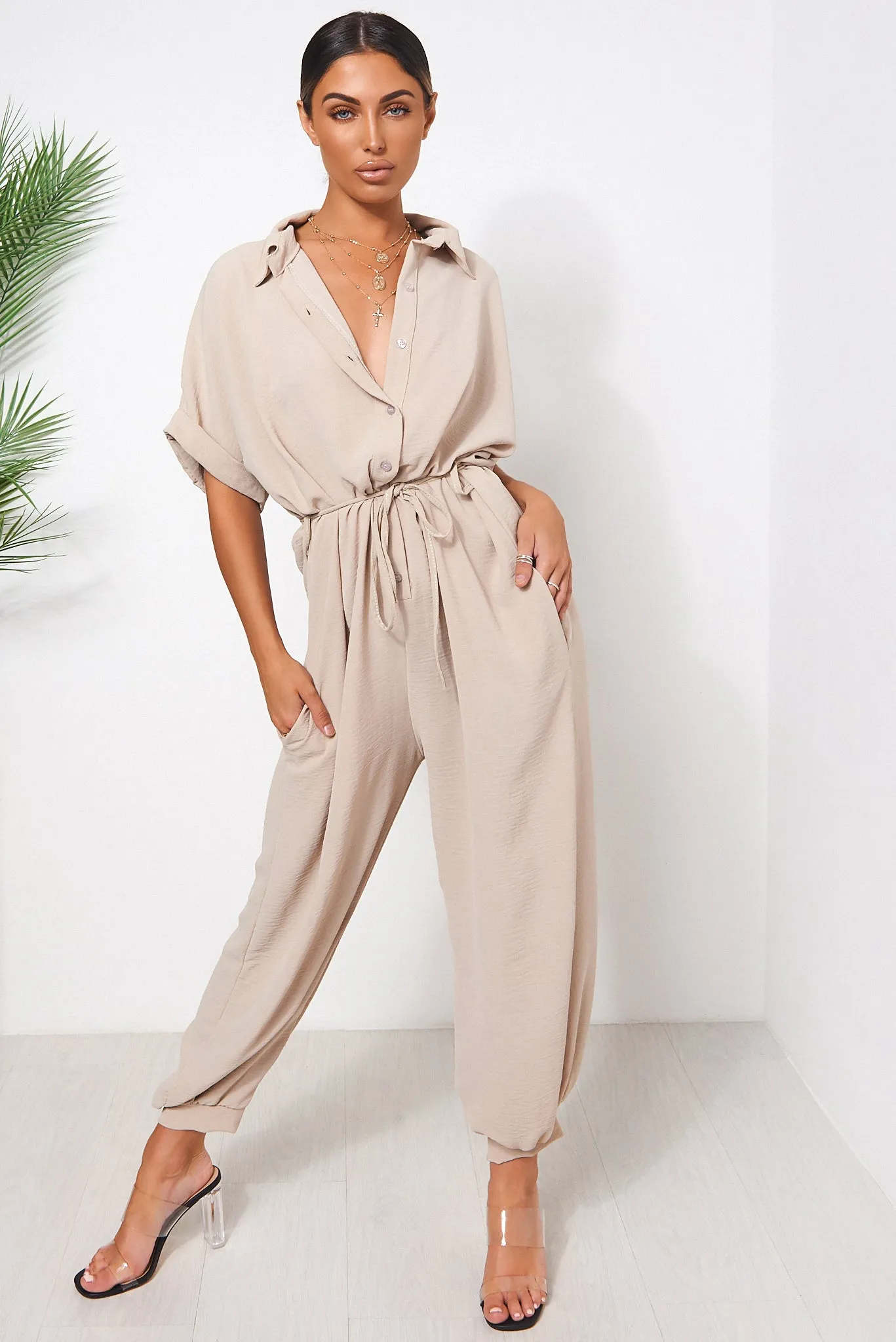 Bailey Beige Wide Leg Jumpsuit