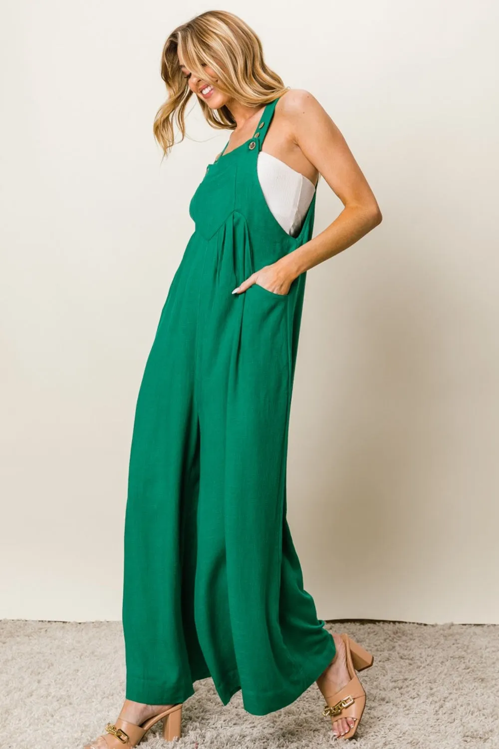 BiBi Texture Sleeveless Wide Leg Jumpsuit