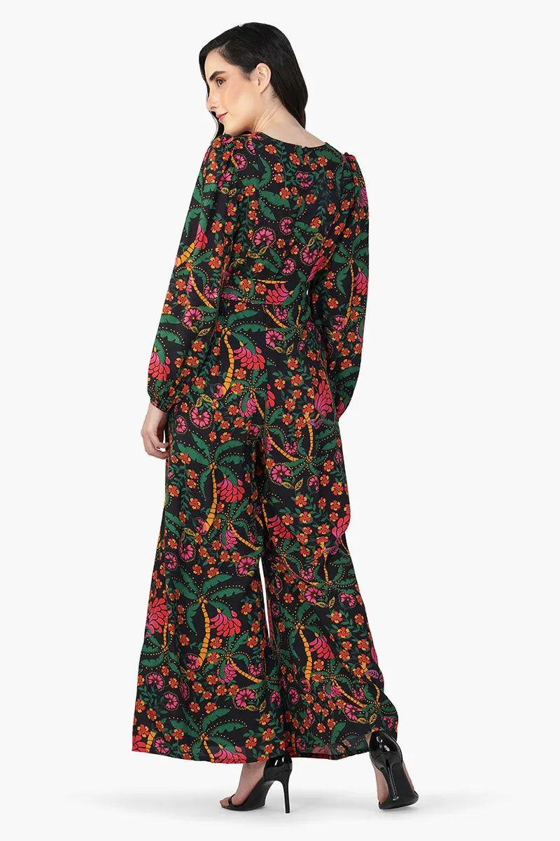 Black Autumn Flora Embellished Jumpsuit