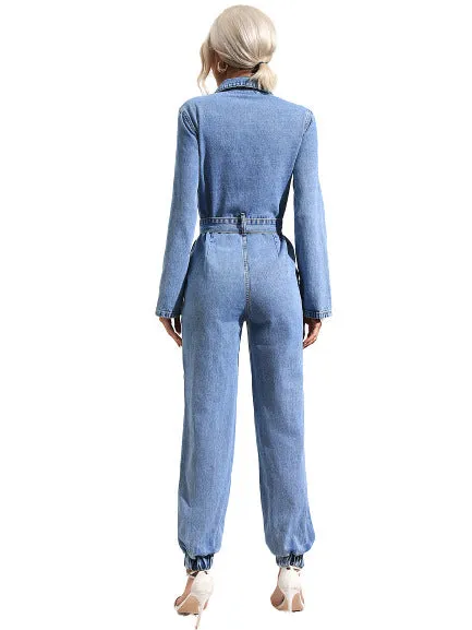 Casual slim fit denim jumpsuit