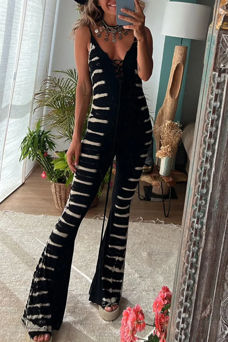 Casual Street Print V Neck Regular Jumpsuits