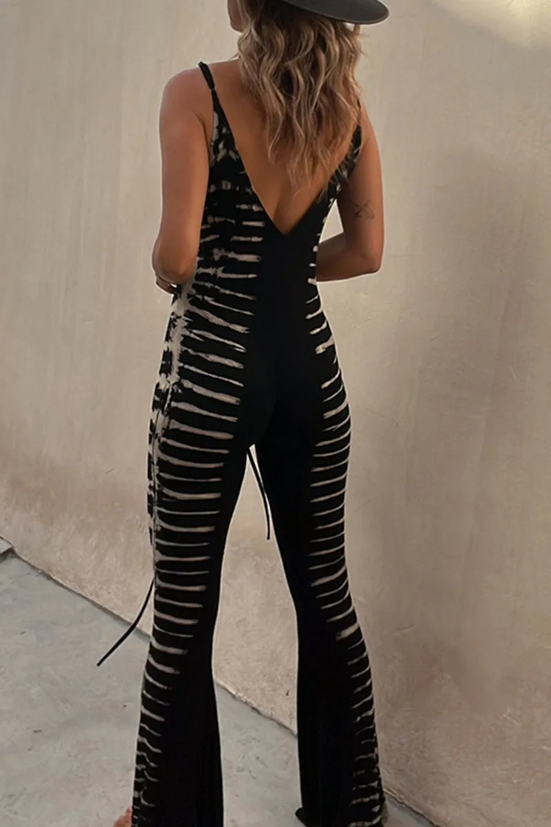 Casual Street Print V Neck Regular Jumpsuits