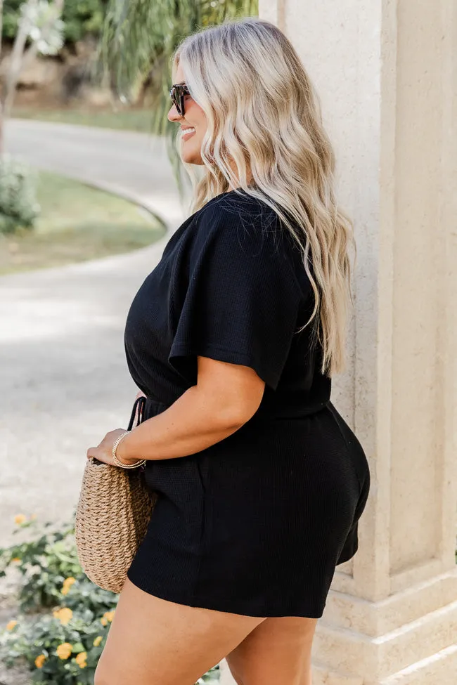 Chase The High Black Waffle Knit Button Up Romper FINAL SALE