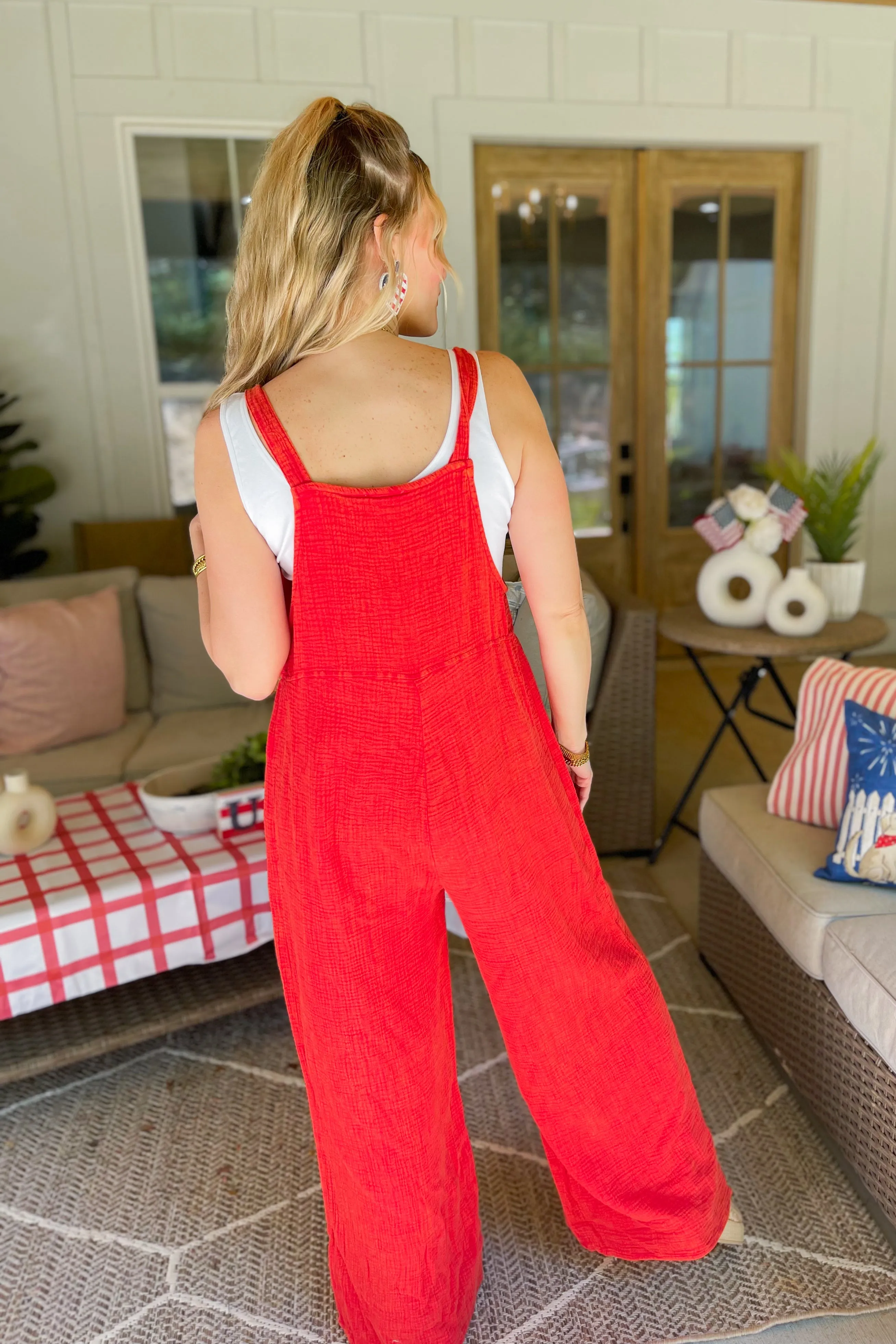 Cherry Effortless Mineral Washed Gauze Overall Bottoms *FINAL SALE*