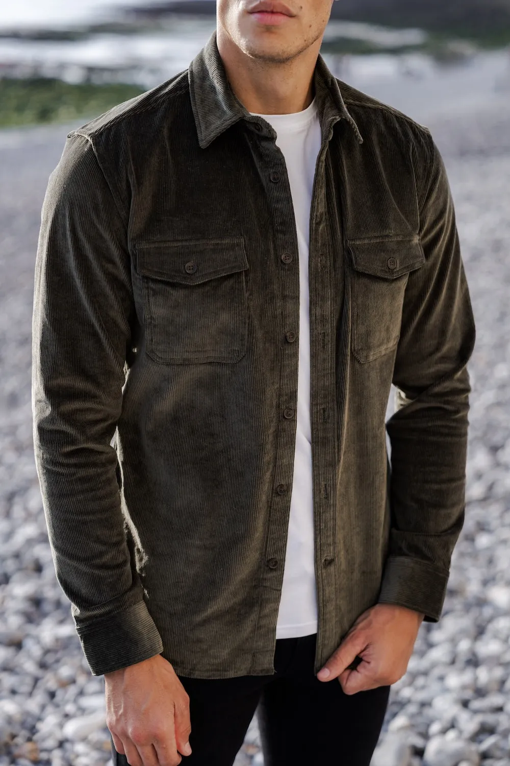 Cord Overshirt in Olive Green