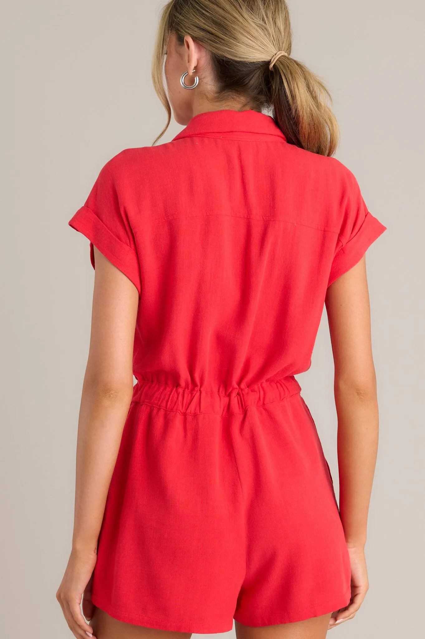 Dazzling Daybreak Red Button Front Romper