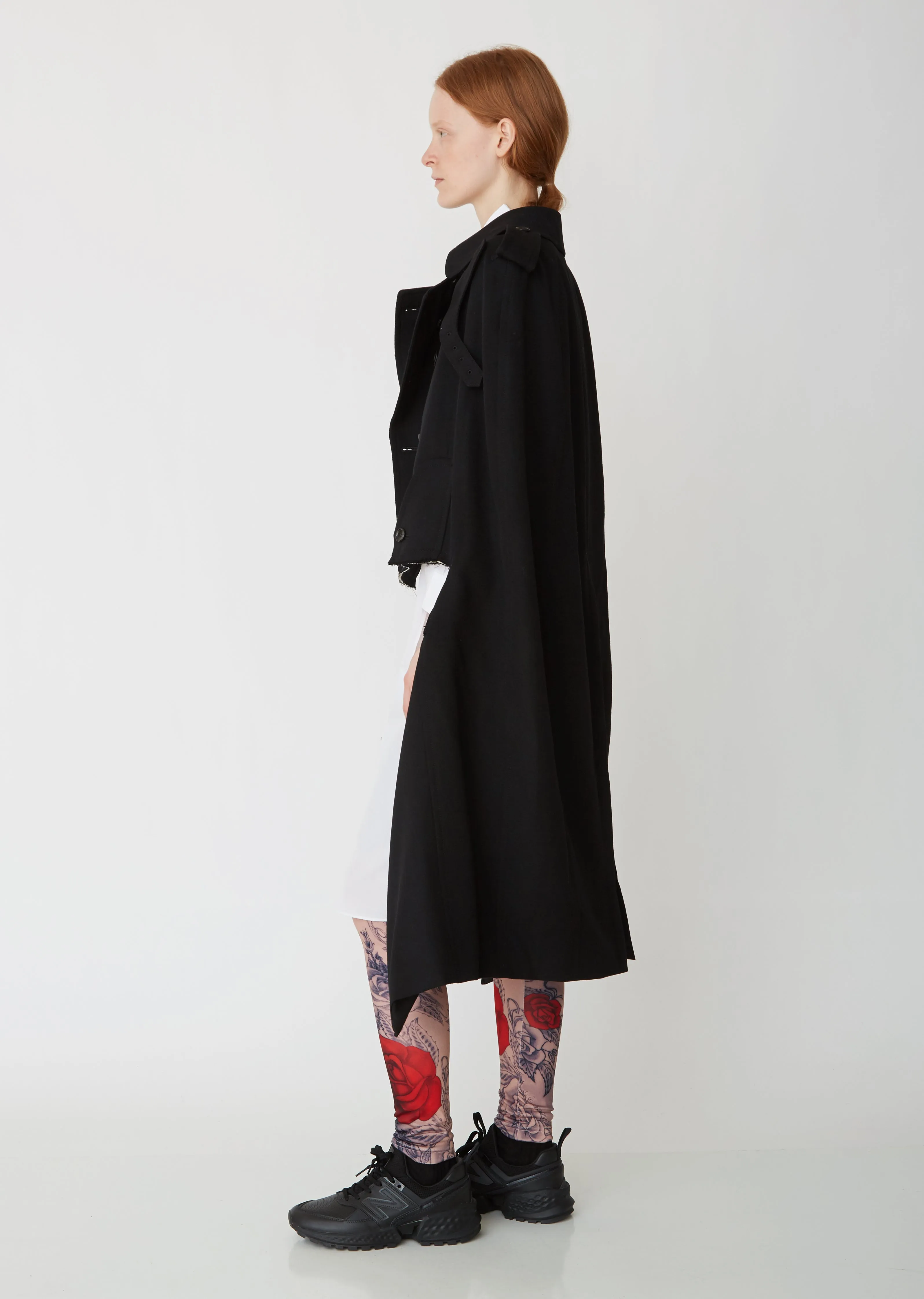 Double Breasted Wool Gabardine Cape Coat