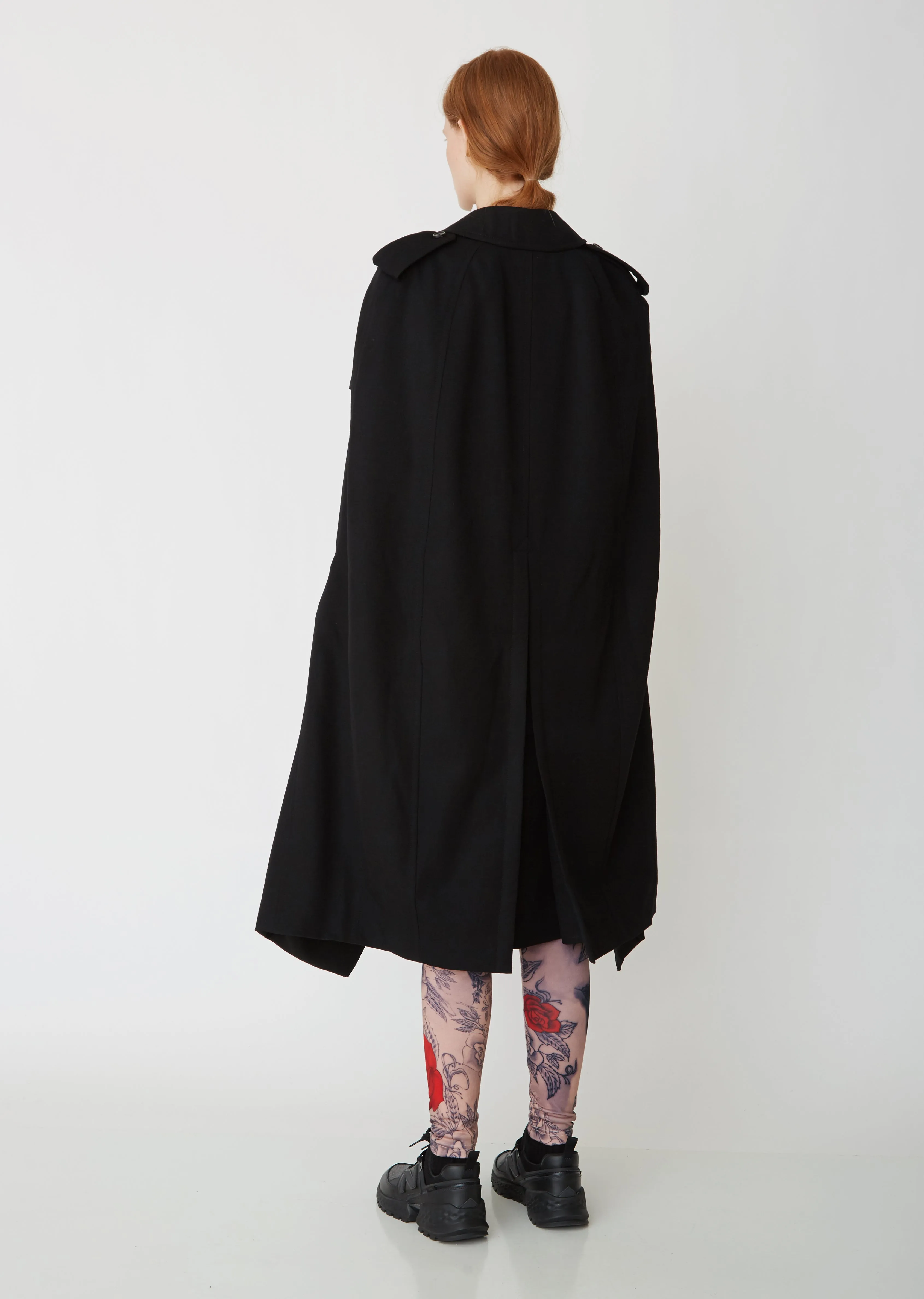 Double Breasted Wool Gabardine Cape Coat