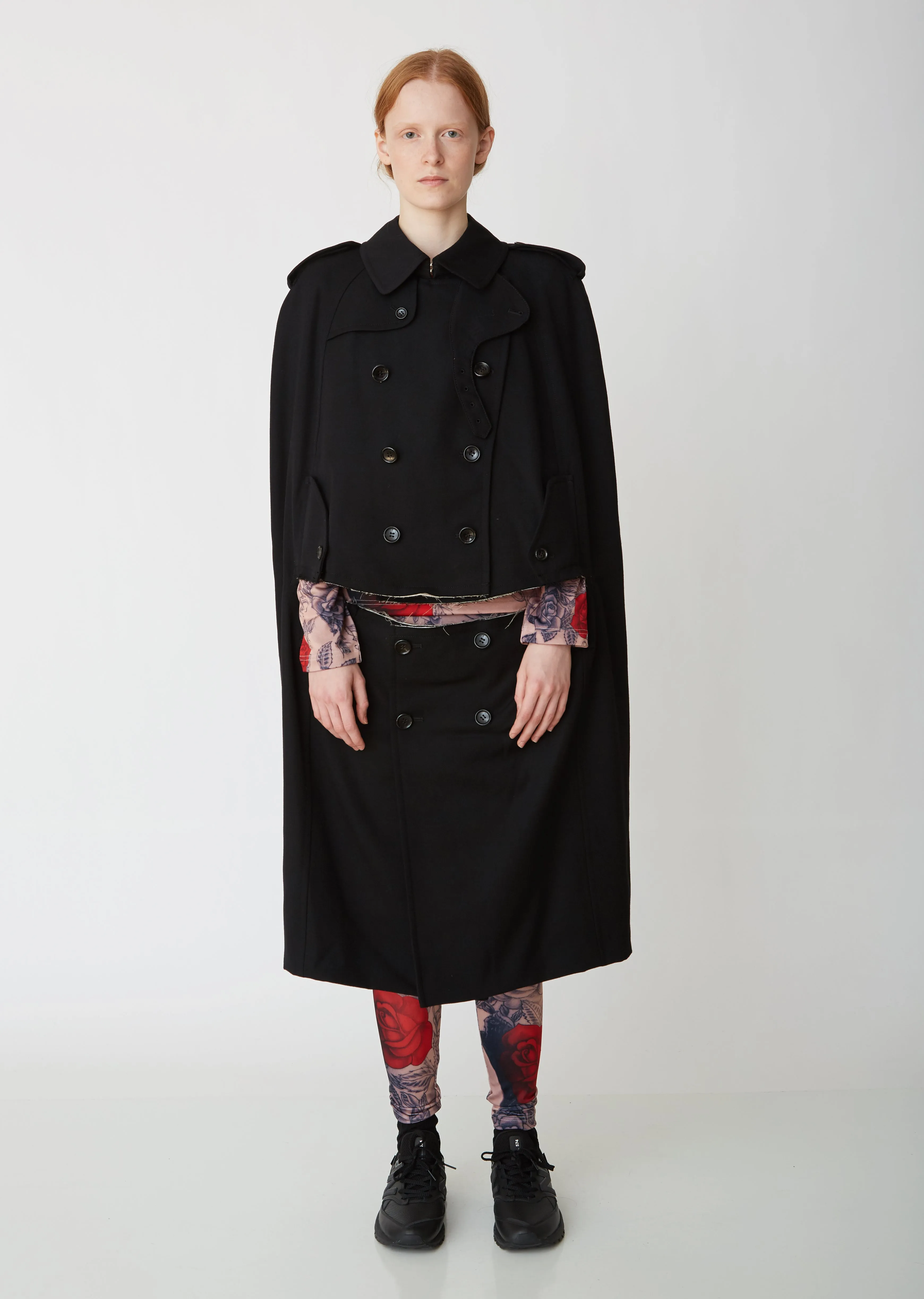 Double Breasted Wool Gabardine Cape Coat