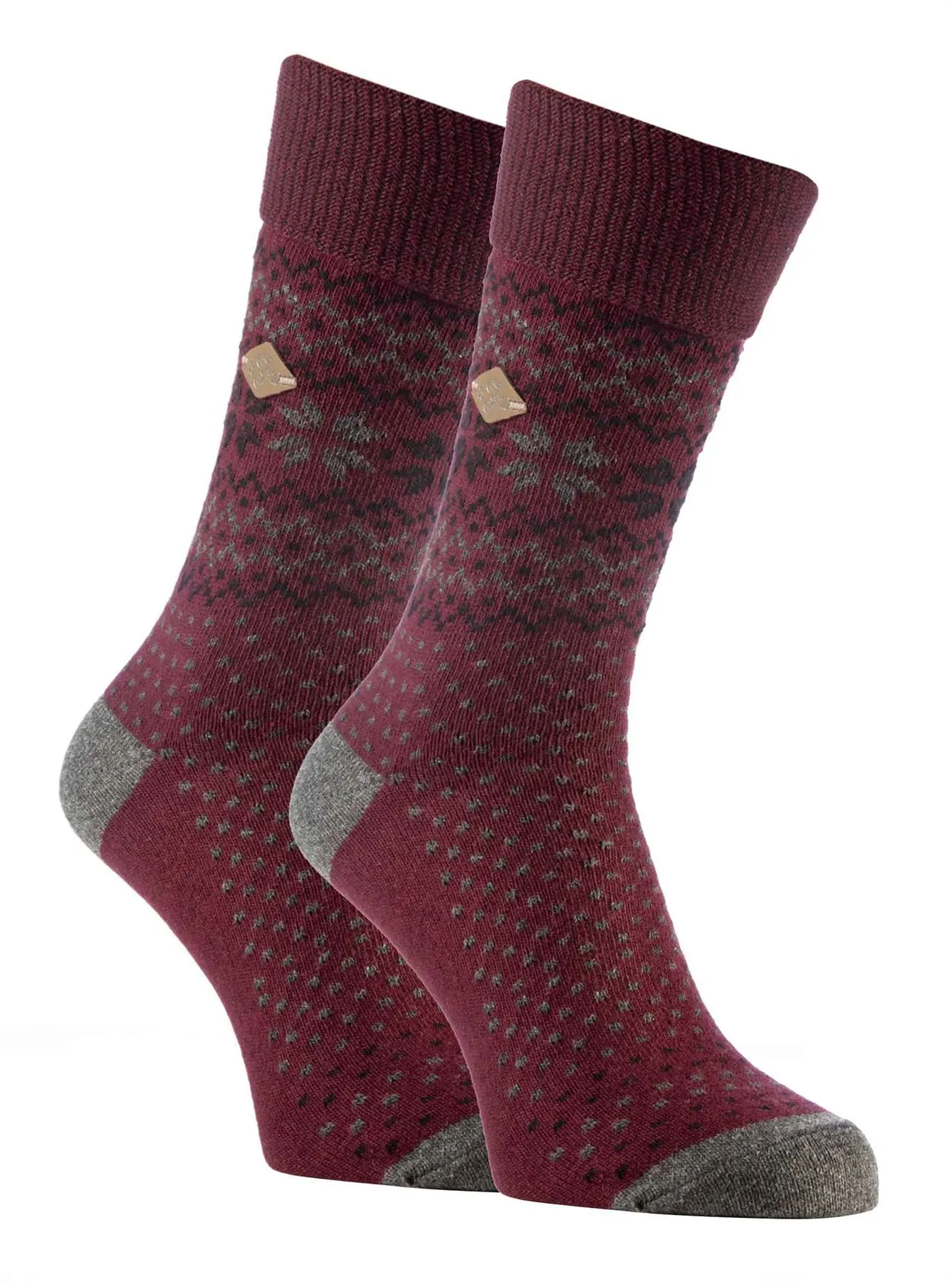 Farah 1920 - 2 Pairs Mens Wool Socks (05 Deep Red / Slate)