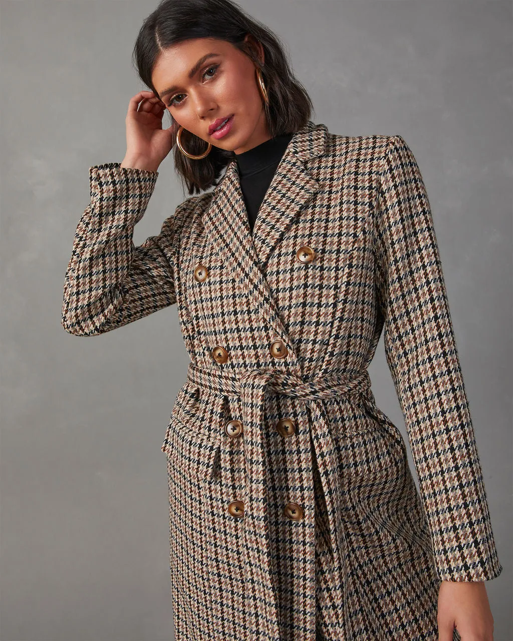 Fifth Avenue Belted Plaid Trench Coat