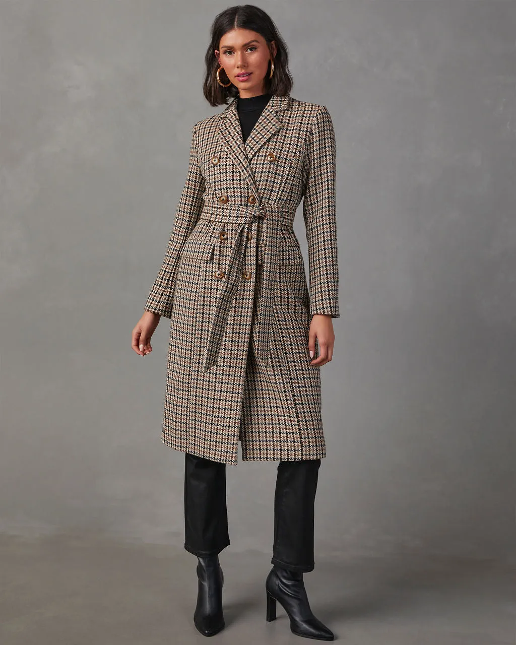 Fifth Avenue Belted Plaid Trench Coat