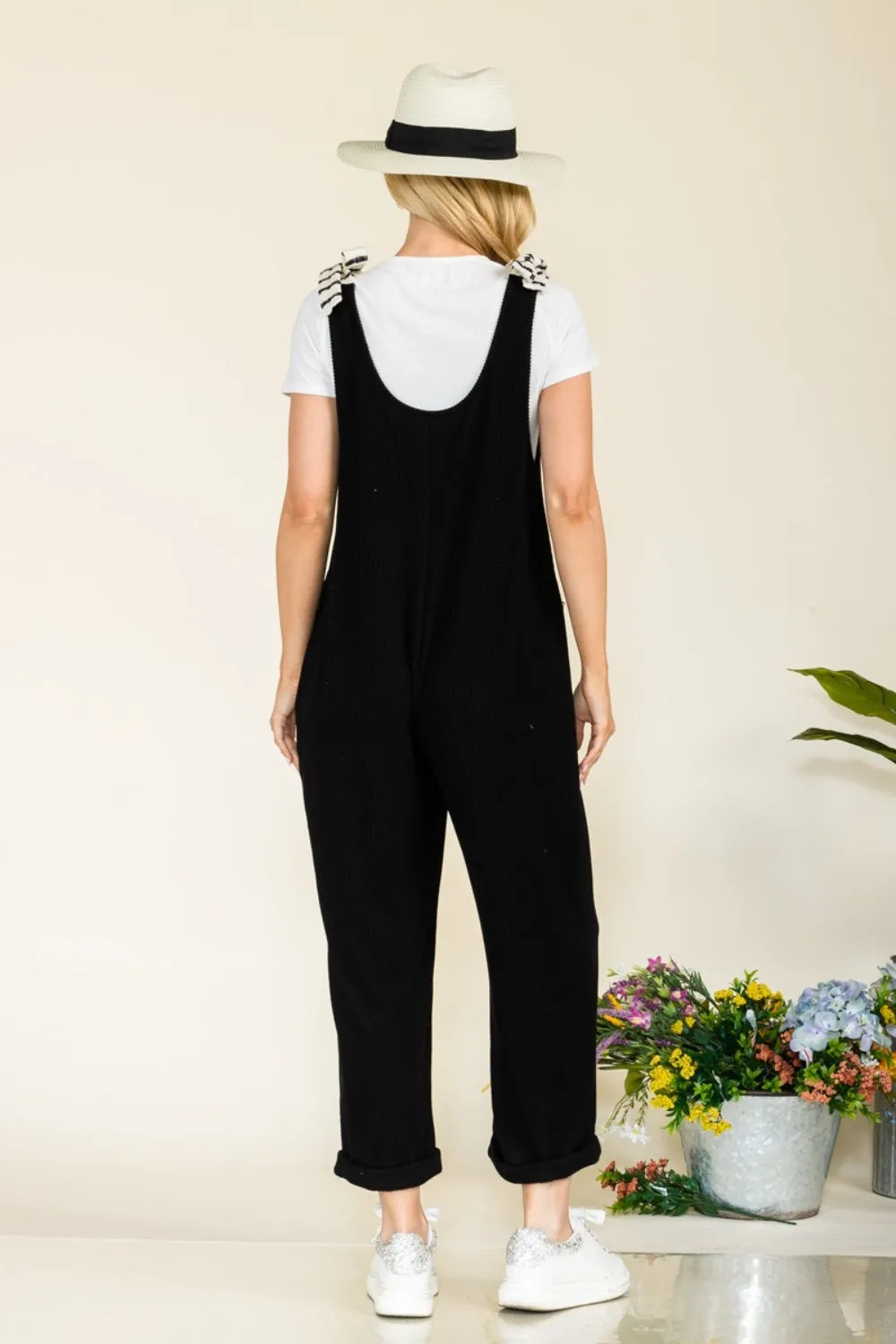 Full Size Stripe Contrast Pocket Rib Jumpsuit