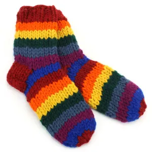 Hand Knitted Wool Ankle Socks - Stripe Rainbow