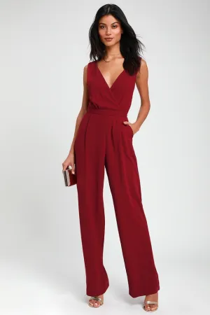 Kiska Burgundy Lace Wide-Leg Jumpsuit