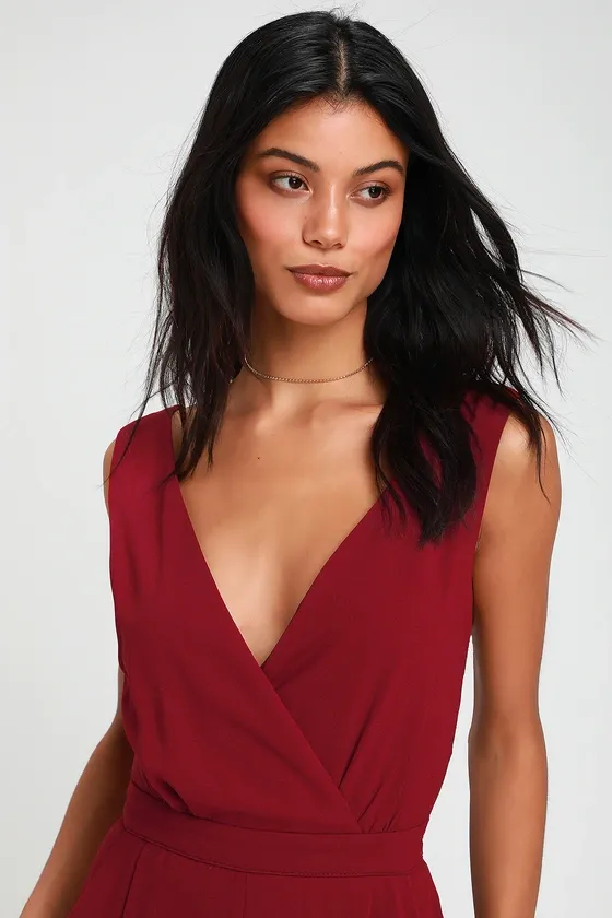 Kiska Burgundy Lace Wide-Leg Jumpsuit