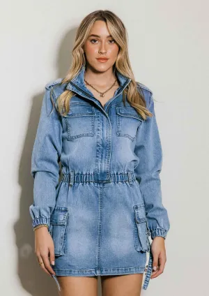 Longsleeve Denim Romper Skirt