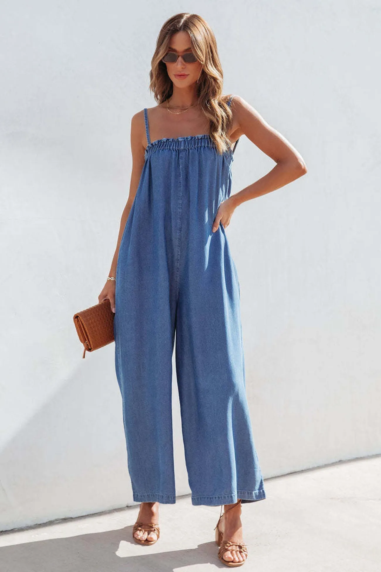 Loose Smocked Wide Leg Jumpsuits