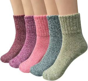 Loritta 5 Pairs Womens Wool Socks Thick Knit Vintage Winter Warm Cozy Crew Socks Gifts