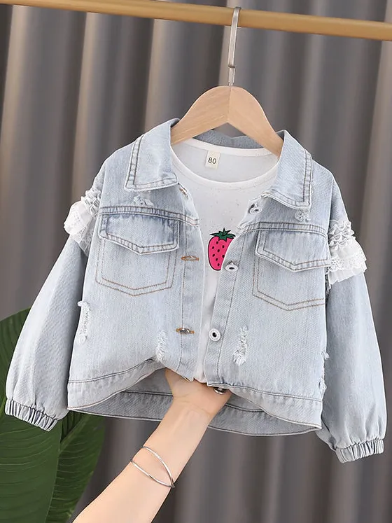 Love Flower Applique Denim Jacket