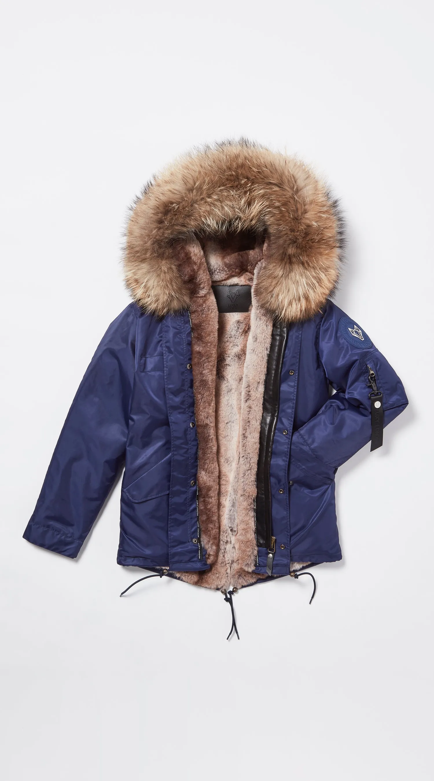 Mens Navy Water-Repellent Luxy Fur Parka - Natural