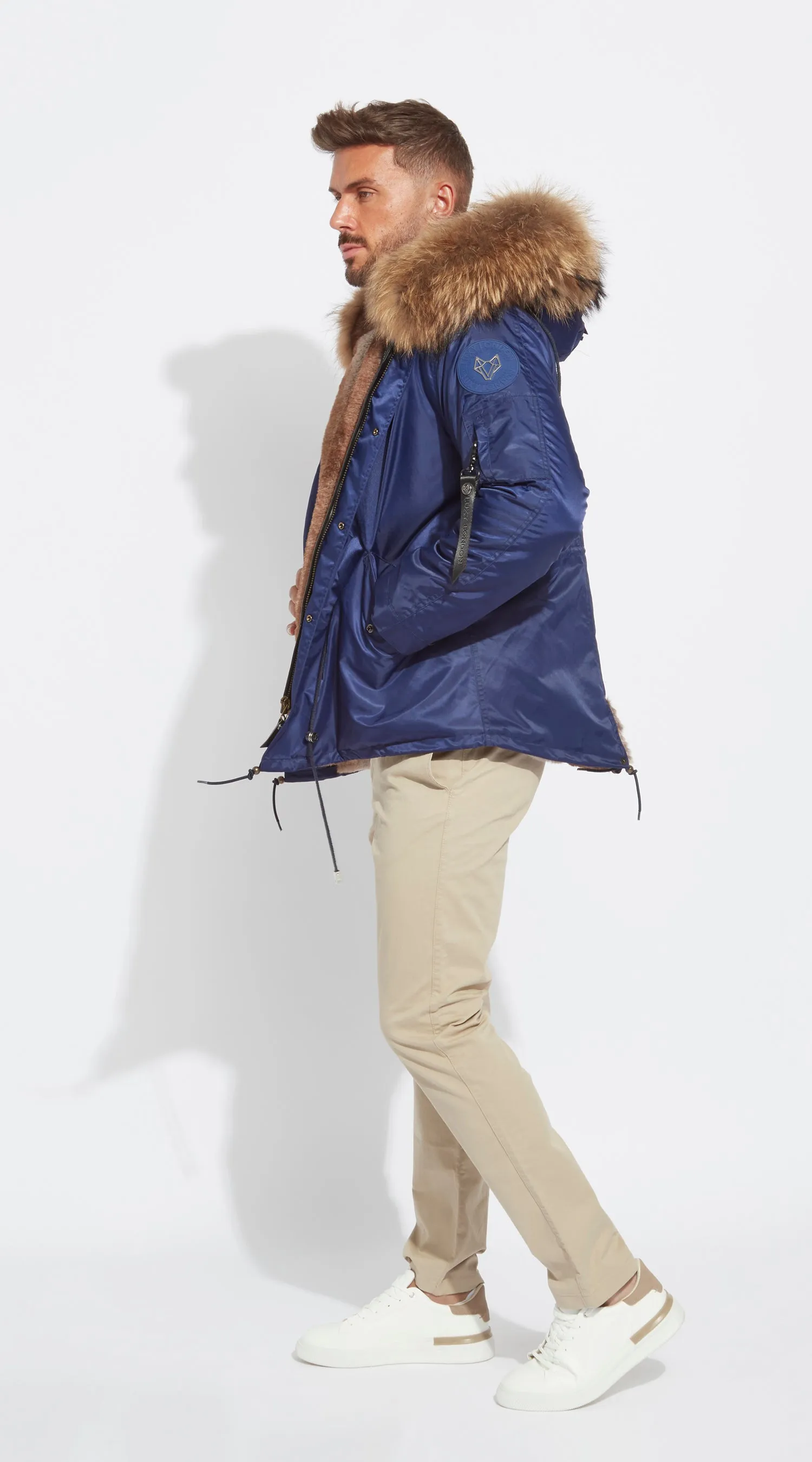 Mens Navy Water-Repellent Luxy Fur Parka - Natural