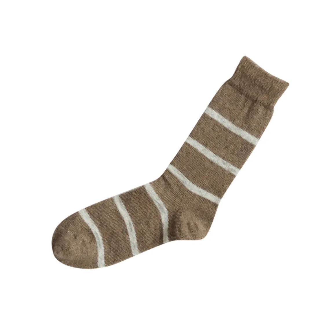 Mohair Wool Border Socks in Mocha Beige