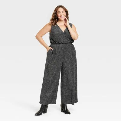 New - Women's Sparkle Knit Jumpsuit - Ava & Viv™ Black 2X