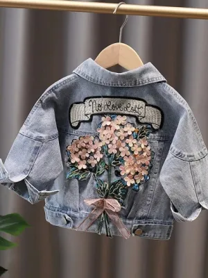 No Love Lost Flower Embroidered Denim Jacket