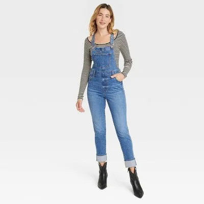 Open Box - Universal Thread Women's Denim Overalls Sleeveless Skinny Leg Jumpsuits