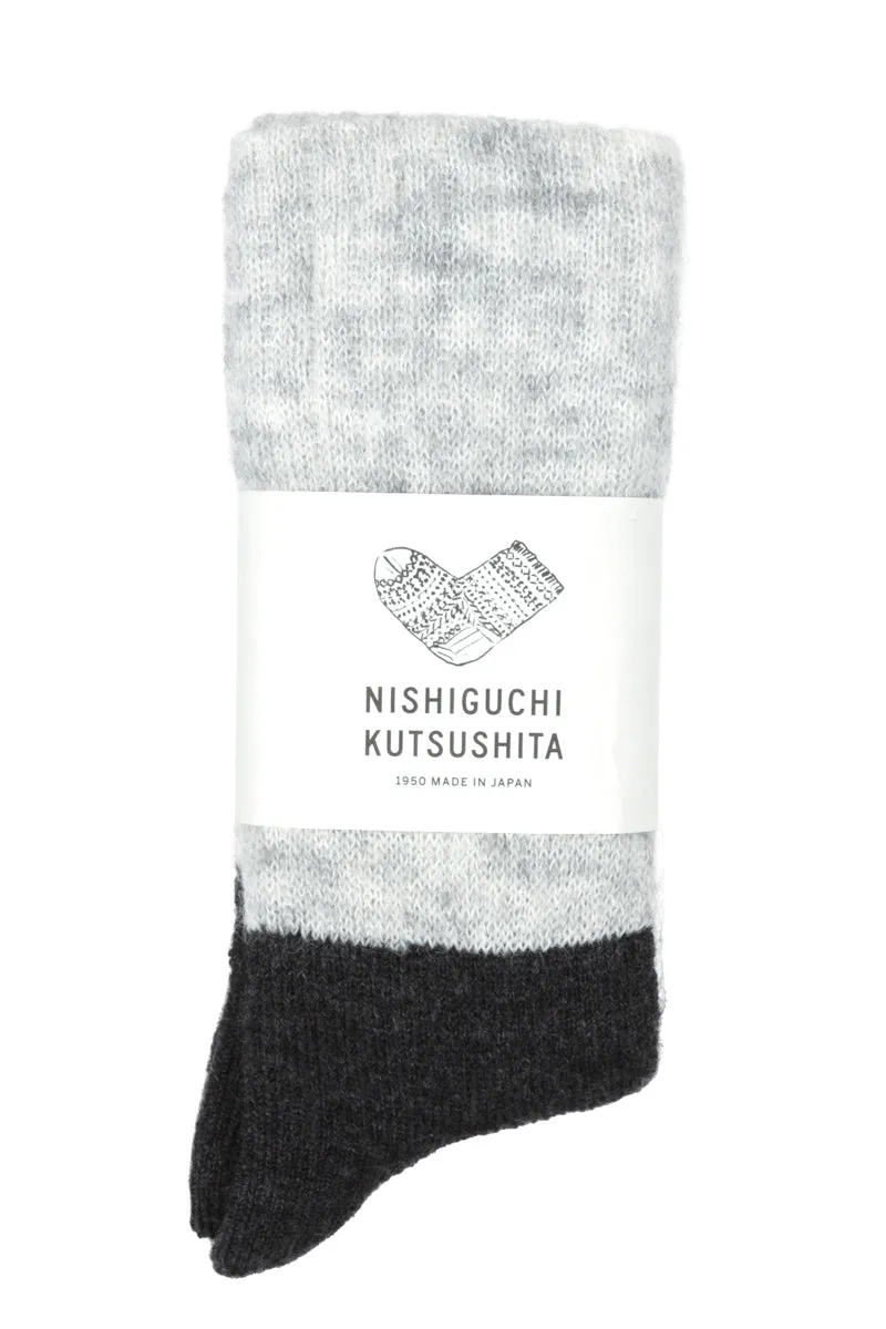 Oslo Mohair Wool Pile Sock | Black and Marle