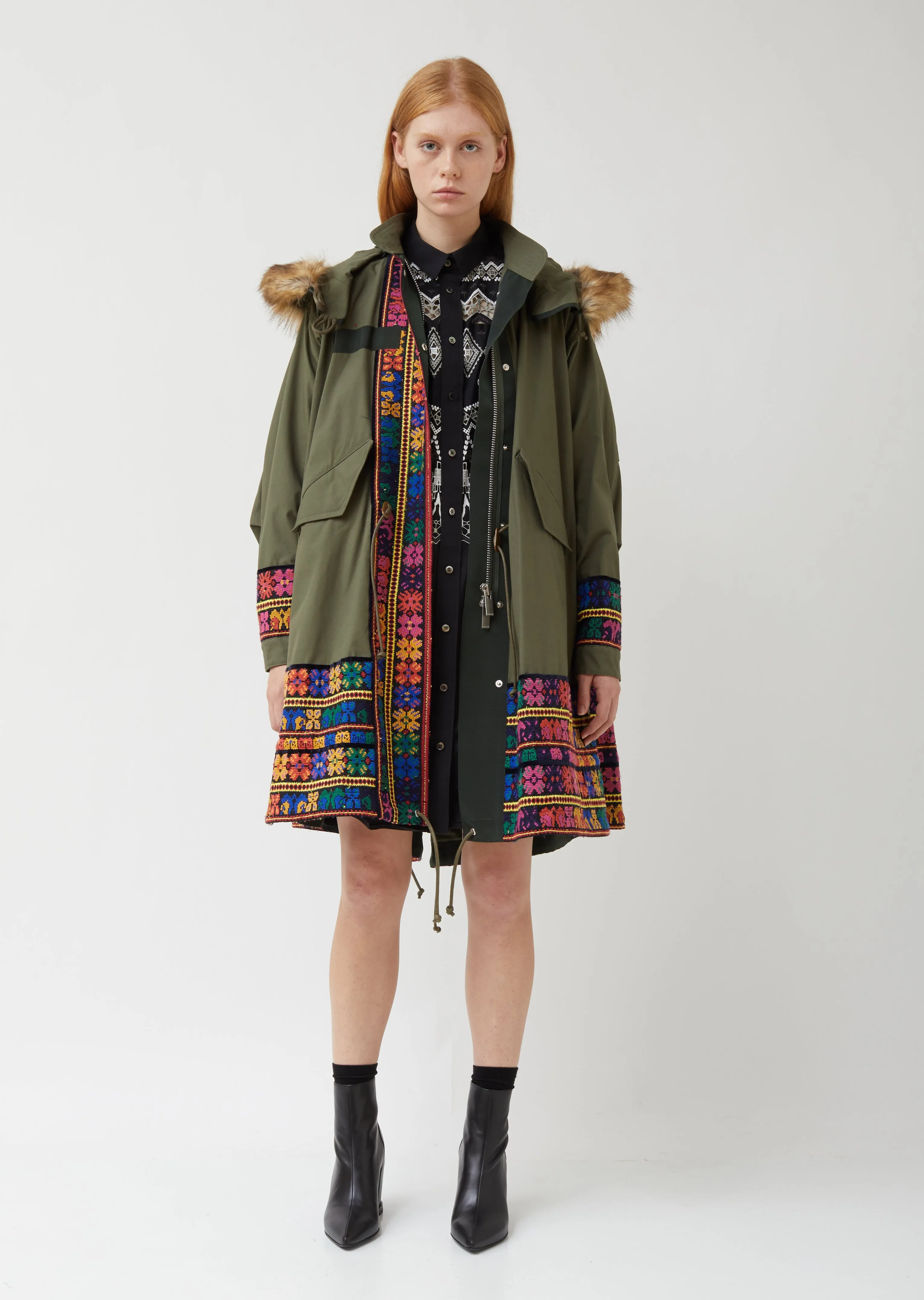 Oxford x Floral Stripe Embroidery Coat