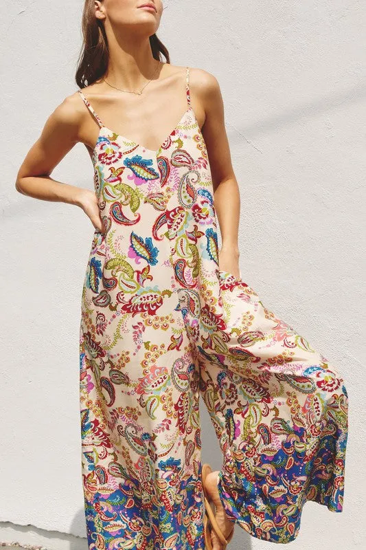 Paisley Print Wide Leg Jumpsuit