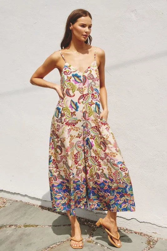 Paisley Print Wide Leg Jumpsuit