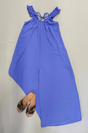 Ruffled Shoulder Strap Wide Leg Jumpsuit- Periwinkle