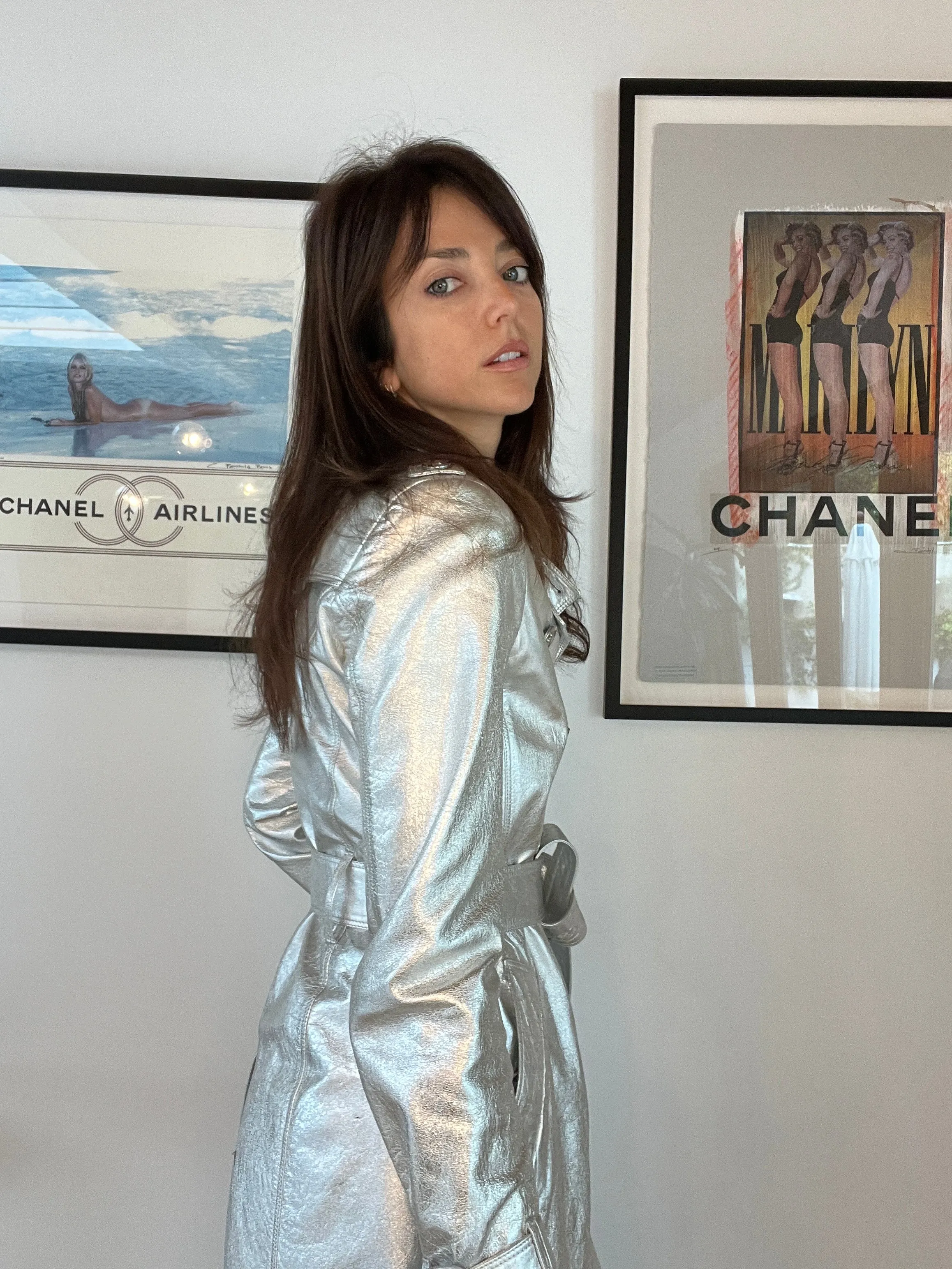 Silver Leather Trench Coat - US6