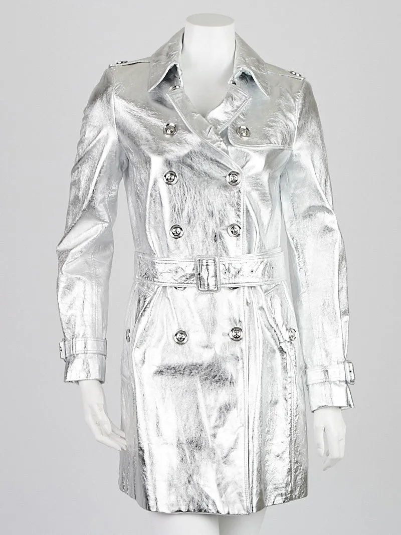 Silver Leather Trench Coat - US6