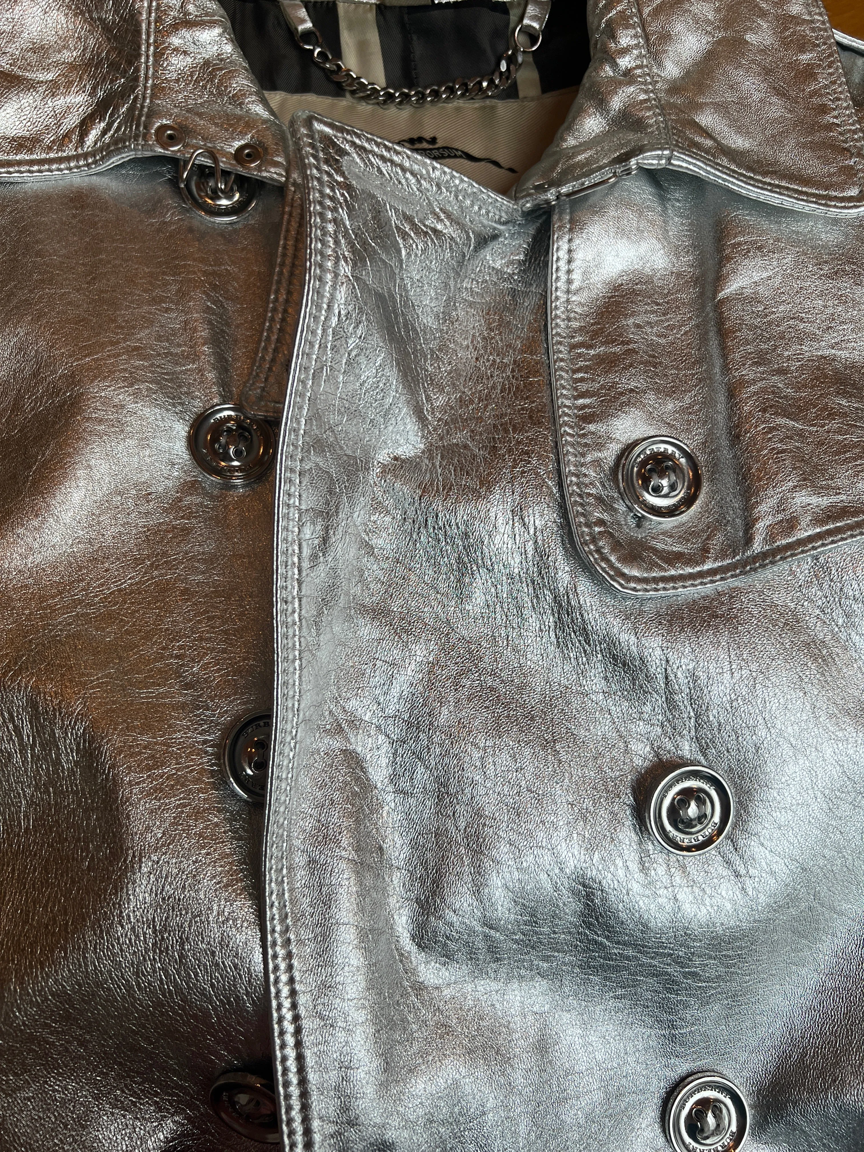 Silver Leather Trench Coat - US6