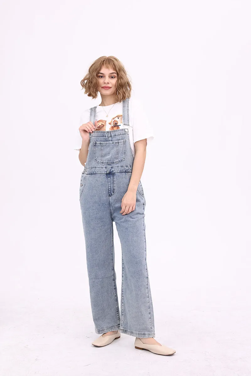 Slant Pocket Wide Leg Denim Overalls