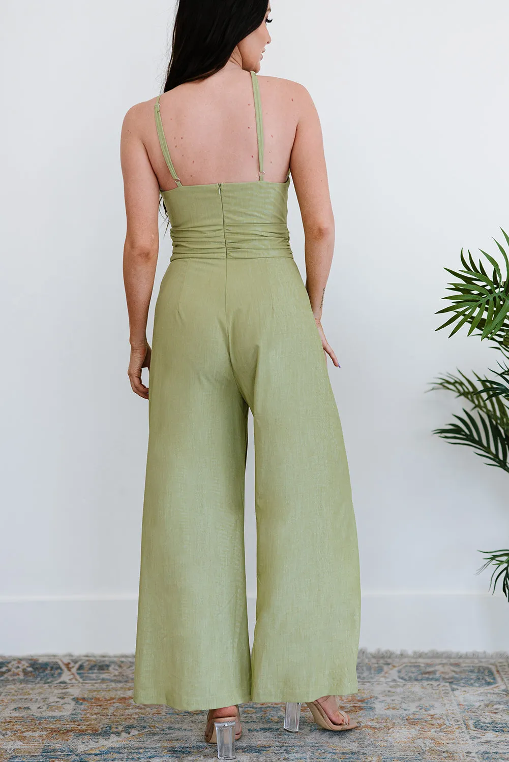 Spaghetti Strap One-shoulder Wide Leg Jumpsuit